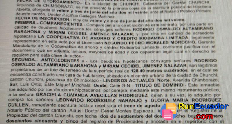 2.	Inscripción de Hipoteca de Bienes Inmuebles Cantón Chunchi | Ecuador