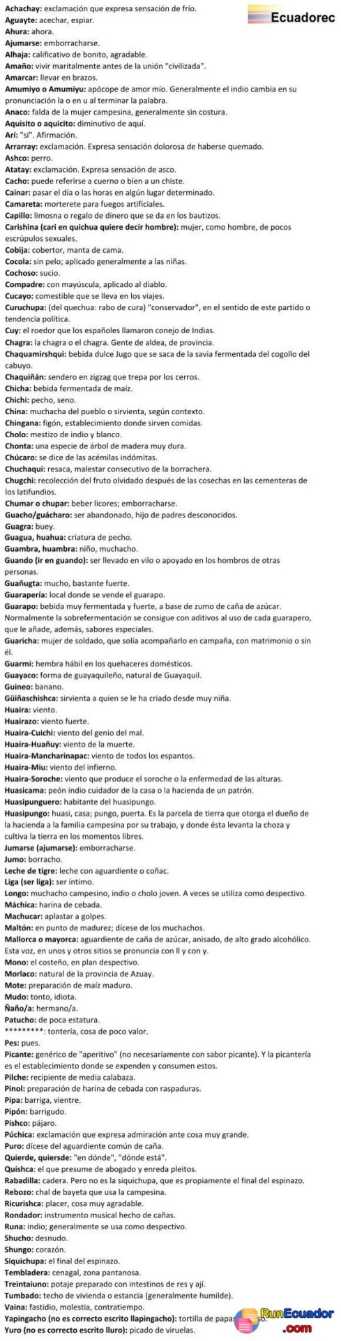 Lista de palabras típicas ecuatorianas【significado】
