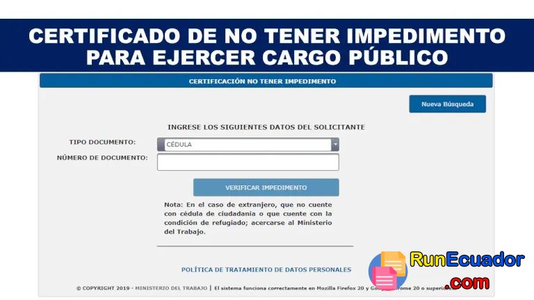 ▷ Certificado de No tener Impedimento para Ejercer Cargo Público