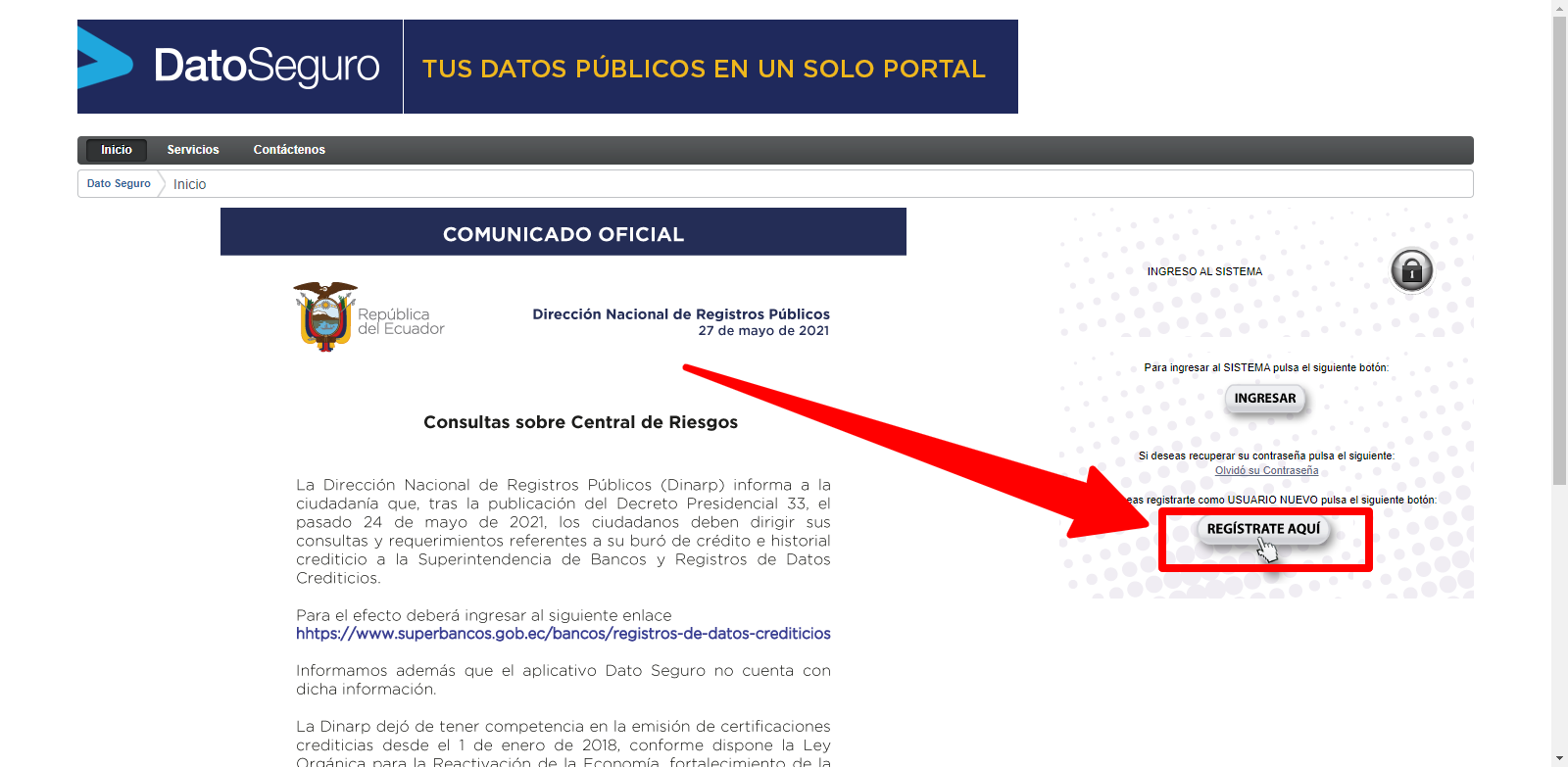 Dato Seguro: Consultar datos públicos en Ecuador (Dinarp)